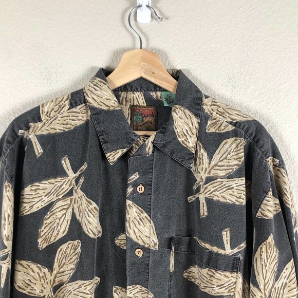 PINEAPPLE Connection Shirt Gray Leaf Print Button Up Short Sleeve Size Large - Picture 3 of 14